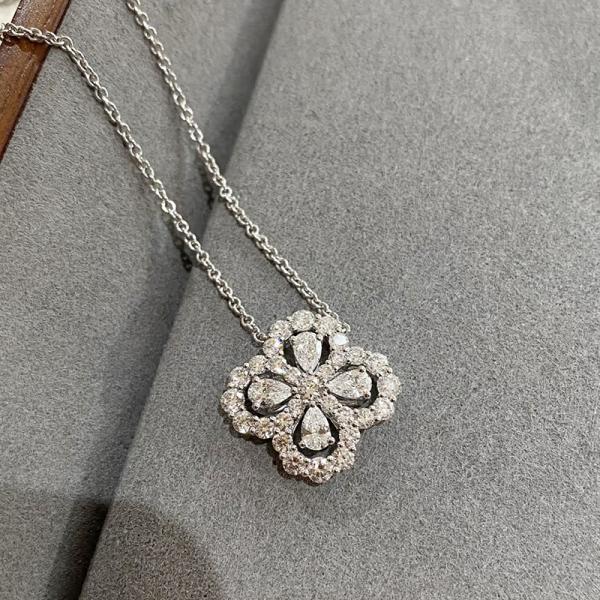 lab diamond water drop four-Leaf clover necklace