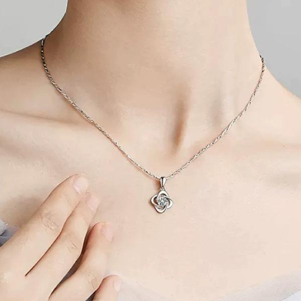 Lab Grown Diamond Lotus Necklace 18K White Gold